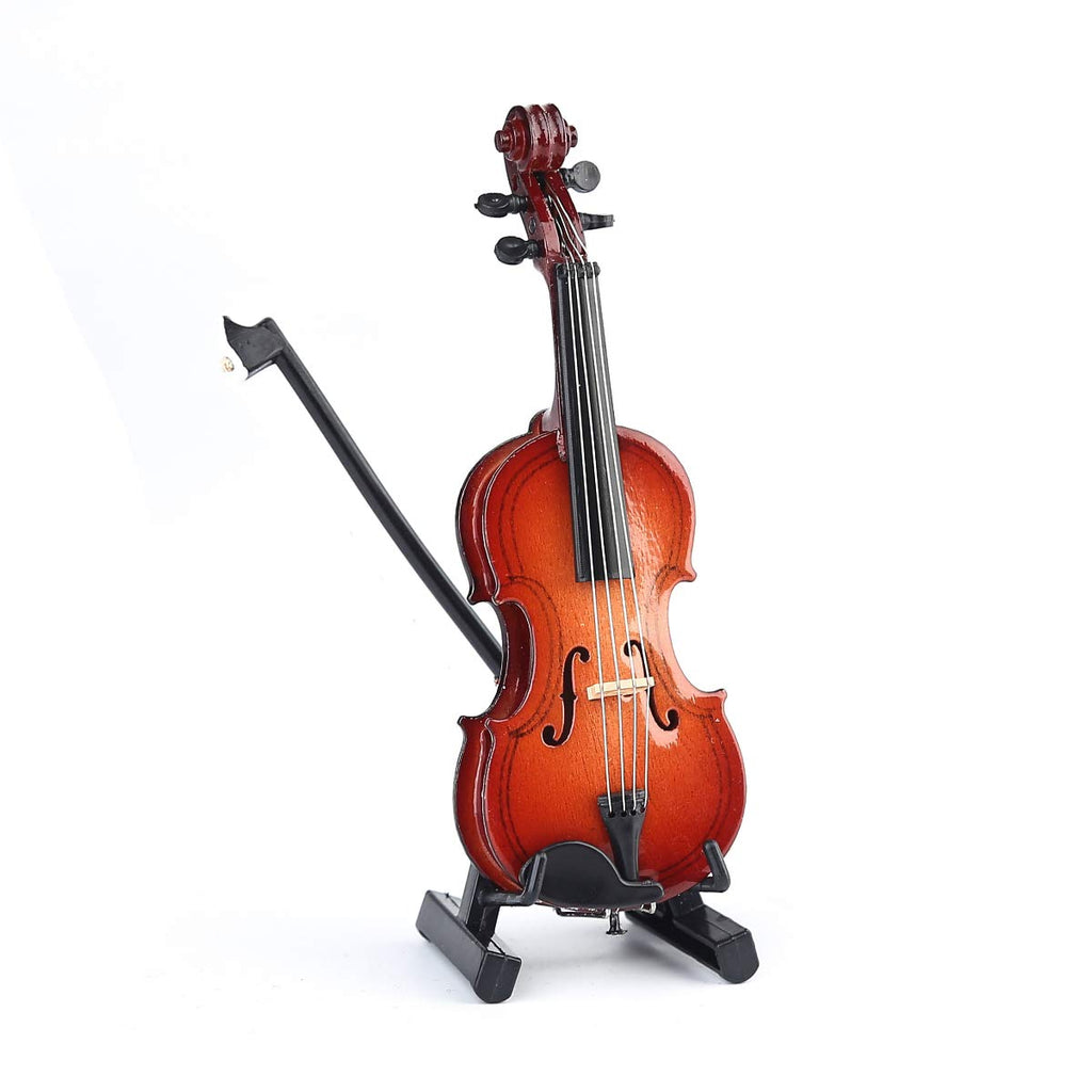 Mini Wooden Violin Replica with Stand, Bow, and Velvet Case – 10cm Decorative Collectible