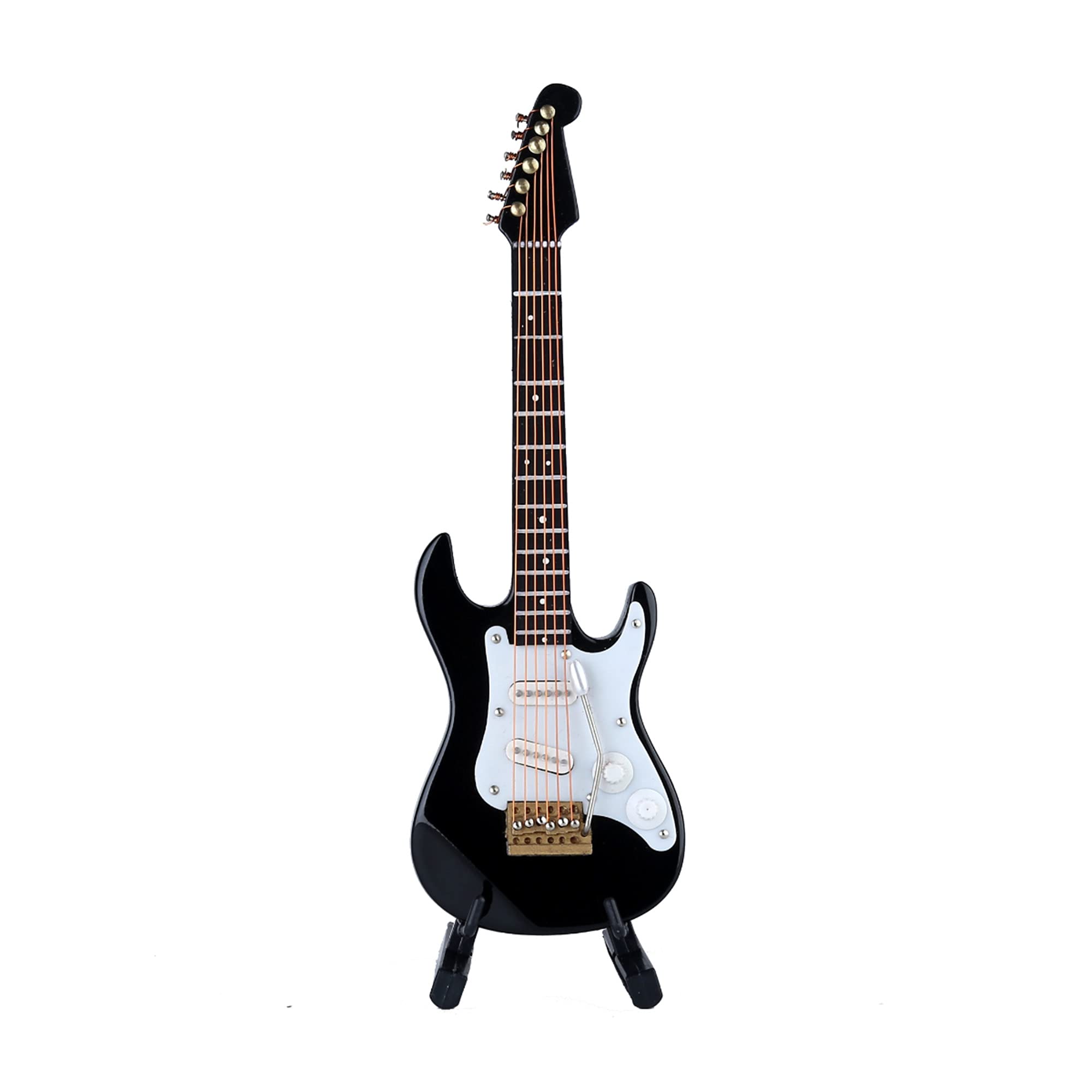 Miniature Electric Guitar Replica - Black, 5.49” Wooden Model with Stand and Case
