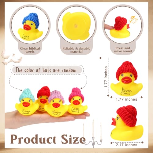 MiniInflat 12 Pack Christian Rubber Ducks with Bible Verses & Knit Hats – Yellow Mini Inspirational Duck Toys for Church Gifts, Party Favors, and More
