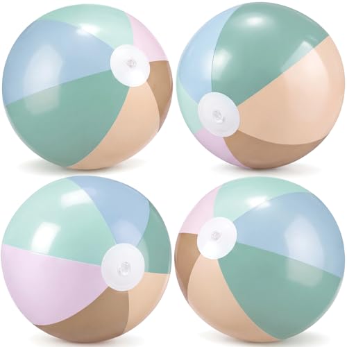 MiniInflat 4-Pack 16-Inch Pastel Beach Balls for Pool Parties & Summer Fun