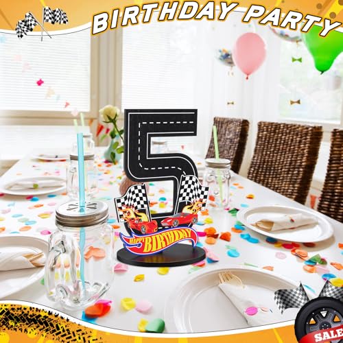 MiniInflat Wooden Race Car Number 5 Sign for 5th Birthday Party Centerpiece Decor