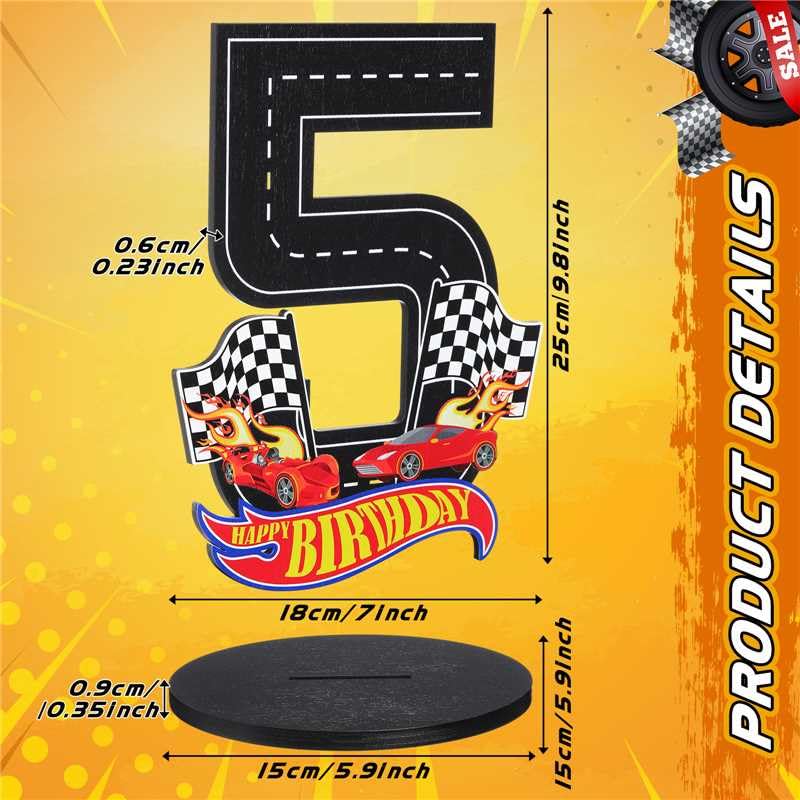 MiniInflat Wooden Race Car Number 5 Sign for 5th Birthday Party Centerpiece Decor