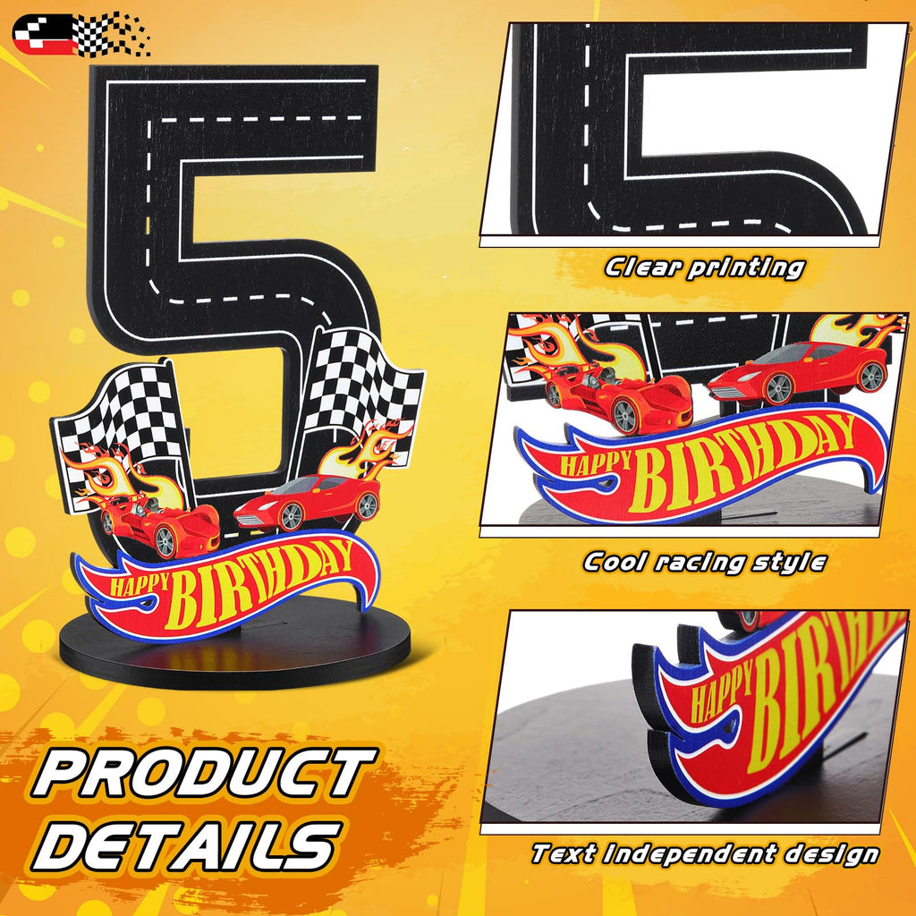 MiniInflat Wooden Race Car Number 5 Sign for 5th Birthday Party Centerpiece Decor