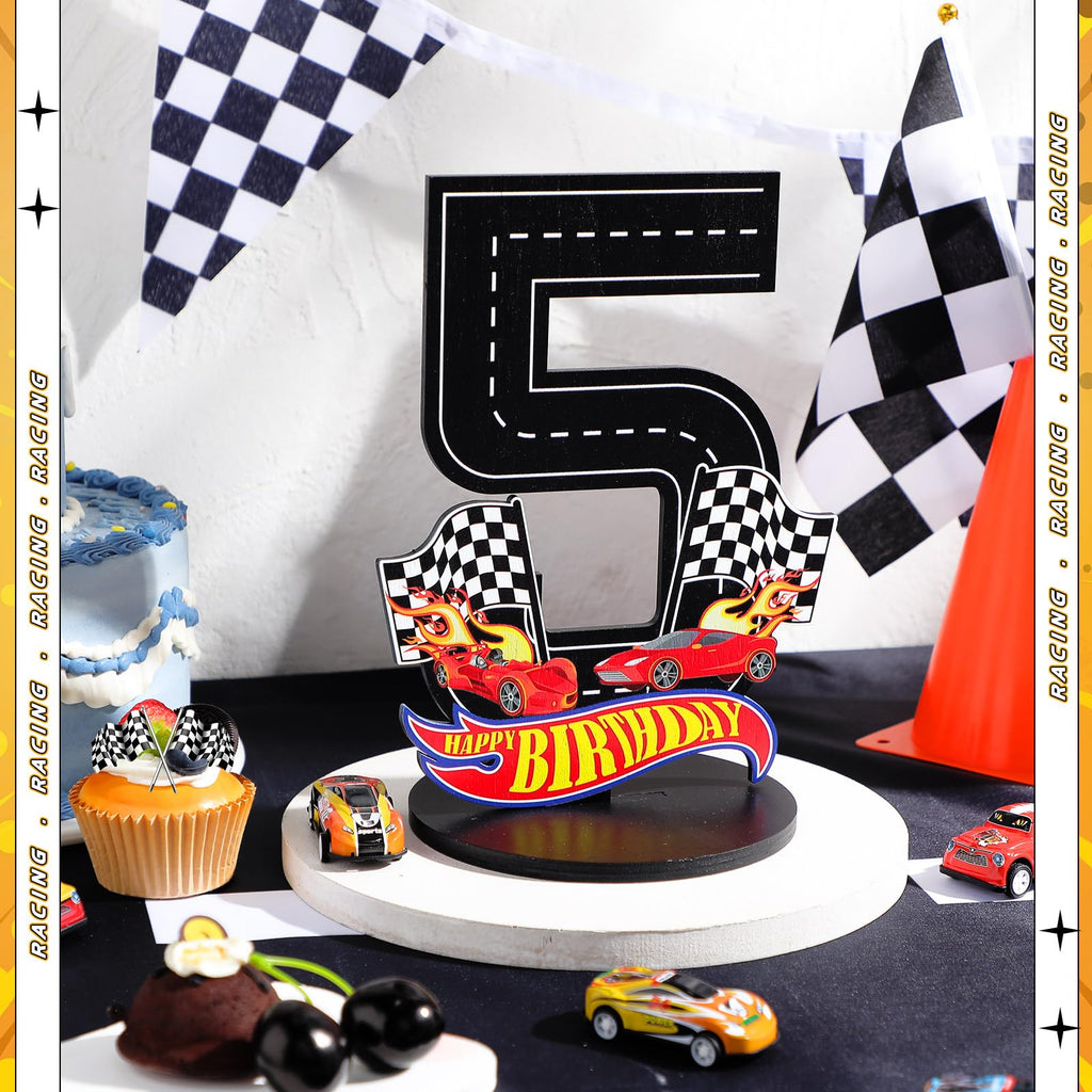 MiniInflat Wooden Race Car Number 5 Sign for 5th Birthday Party Centerpiece Decor