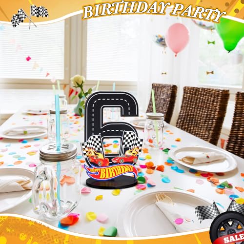 MiniInflat Wooden Race Car Number 6 Sign for 6th Birthday Party Table Decoration