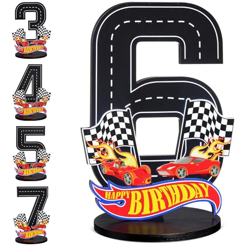 MiniInflat Wooden Race Car Number 6 Sign for 6th Birthday Party Table Decoration