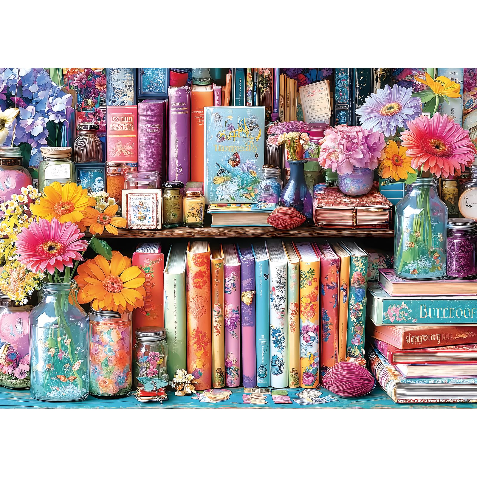 MINIWAN 1000 Piece Book Nook Puzzle for Adults – Floral Books Design, HD Print, 27.5x19.7 Inches