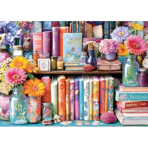 MINIWAN 1000 Piece Book Nook Puzzle for Adults – Floral Books Design, HD Print, 27.5x19.7 Inches