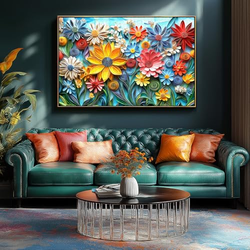 MINIWAN 1000-Piece Flower Jigsaw Puzzle with 3D Quilled Art Design, Back Letter Sorting, and Reference Poster – 27.5x19.7 Inches