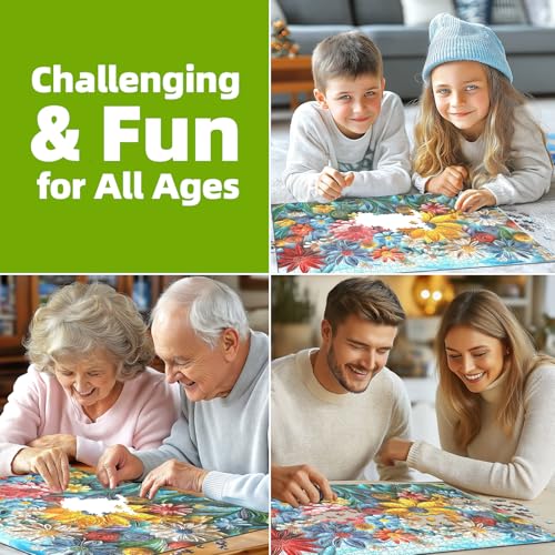 MINIWAN 1000-Piece Flower Jigsaw Puzzle with 3D Quilled Art Design, Back Letter Sorting, and Reference Poster – 27.5x19.7 Inches