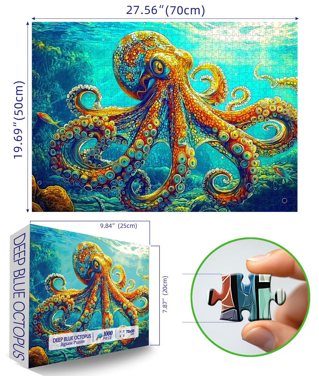 MINIWAN 1000 Piece Octopus Jigsaw Puzzle – Vibrant Underwater Scene with Back Letter Sorting