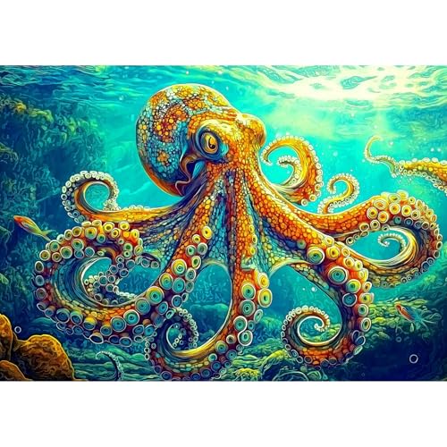 MINIWAN 1000 Piece Octopus Jigsaw Puzzle – Vibrant Underwater Scene with Back Letter Sorting