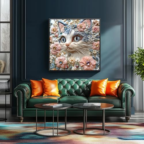 MINIWAN 500 Piece 3D Embossed Cat Floral Jigsaw Puzzle – 20x20 inch, Back Letter Sorting, Reference Poster Included