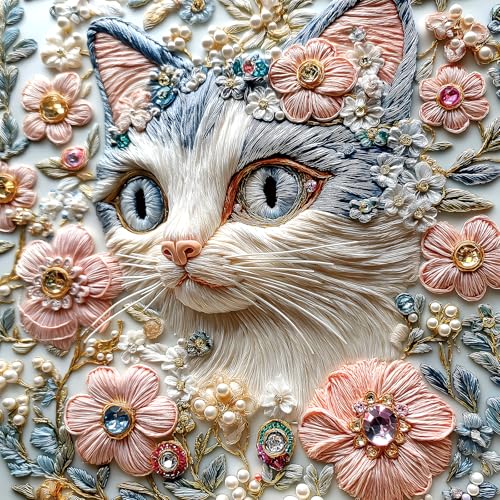 MINIWAN 500 Piece 3D Embossed Cat Floral Jigsaw Puzzle – 20x20 inch, Back Letter Sorting, Reference Poster Included