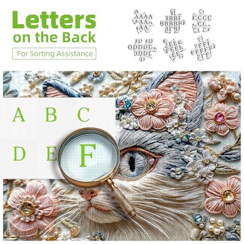 MINIWAN 500 Piece 3D Embossed Cat Floral Jigsaw Puzzle – 20x20 inch, Back Letter Sorting, Reference Poster Included