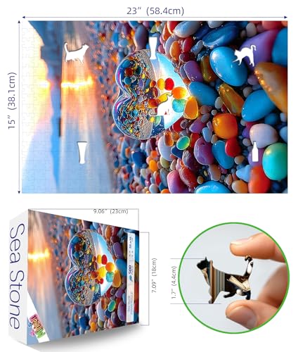 MINIWAN 500-Piece Jigsaw Puzzle for Adults – Sunset Beach Scene with Heart-Shaped Pebbles, 23x15 Inches