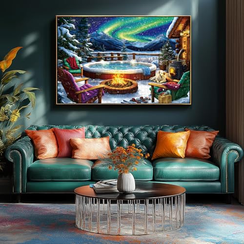 MINIWAN 500-Piece Northern Lights Cabin Jigsaw Puzzle – 23x15 Inches with Letter-Coded Sections and Poster