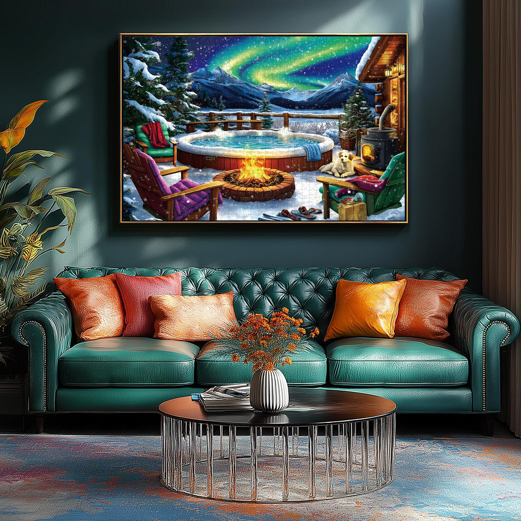 MINIWAN 500-Piece Northern Lights Cabin Jigsaw Puzzle – 23x15 Inches with Letter-Coded Sections and Poster