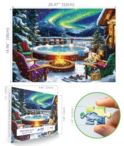 MINIWAN 500-Piece Northern Lights Cabin Jigsaw Puzzle – 23x15 Inches with Letter-Coded Sections and Poster
