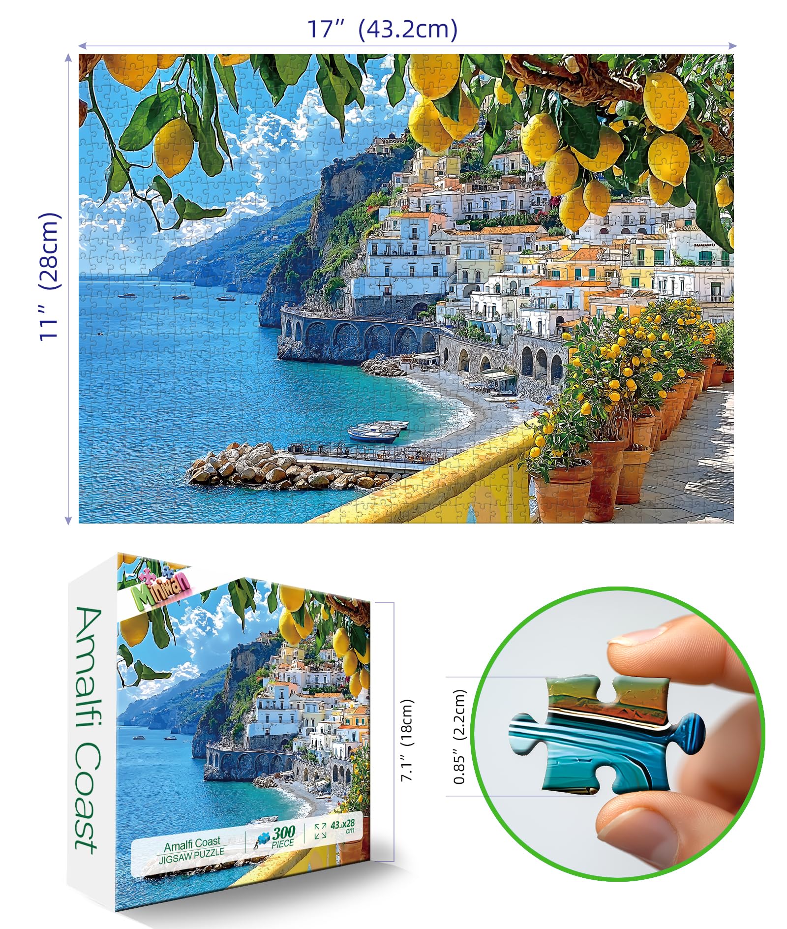 MINIWAN Amalfi Coast Puzzle – 300 Pieces, 17x11 in, Coastal Landscape for Adults