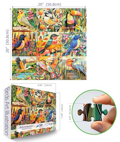MINIWAN Art Birds 500 Piece Jigsaw Puzzle for Adults – Funny Bird Theme, 20x20 Inches, Dust-Free