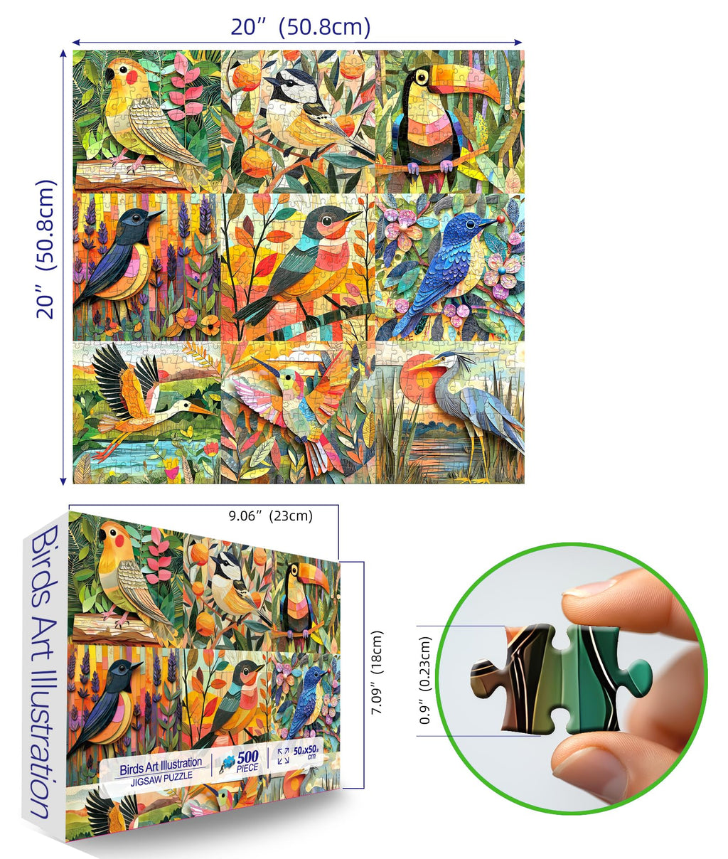 MINIWAN Art Birds 500 Piece Jigsaw Puzzle for Adults – Funny Bird Theme, 20x20 Inches, Dust-Free