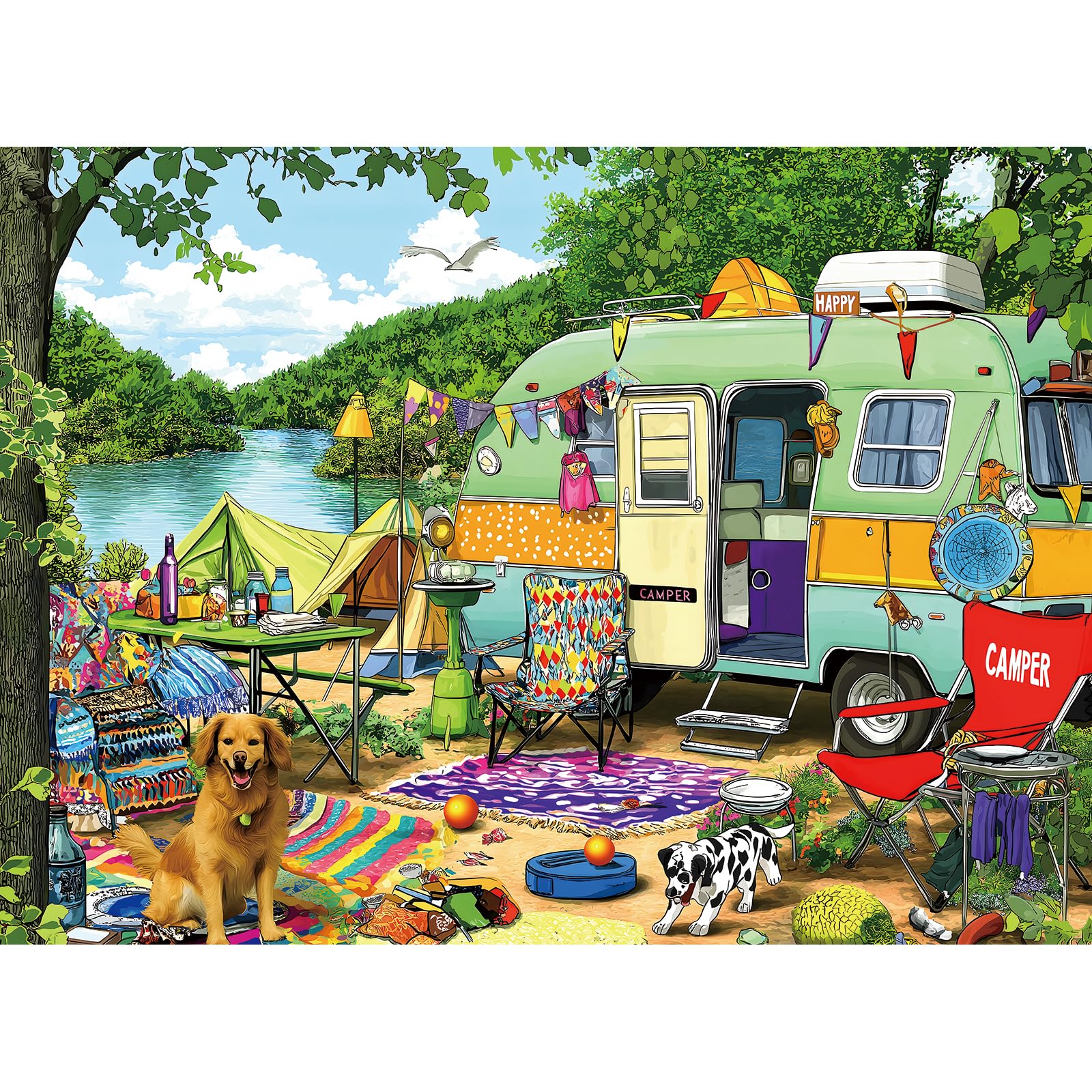 MINIWAN Retro Lakeside Camping Puzzle – 500 Pieces, 23x15 Inch Jigsaw for Adults and Family Fun