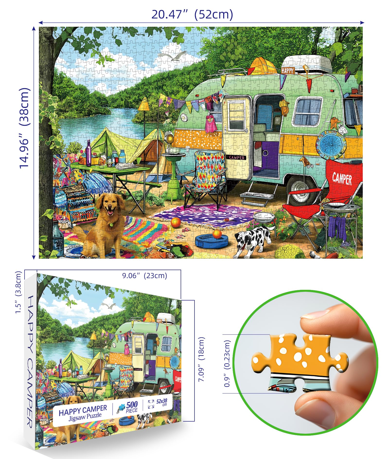 MINIWAN Retro Lakeside Camping Puzzle – 500 Pieces, 23x15 Inch Jigsaw for Adults and Family Fun