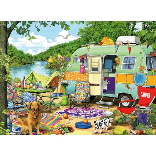 MINIWAN Retro Lakeside Camping Puzzle – 500 Pieces, 23x15 Inch Jigsaw for Adults and Family Fun