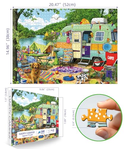 MINIWAN Retro Lakeside Camping Puzzle – 500 Pieces, 23x15 Inch Jigsaw for Adults and Family Fun