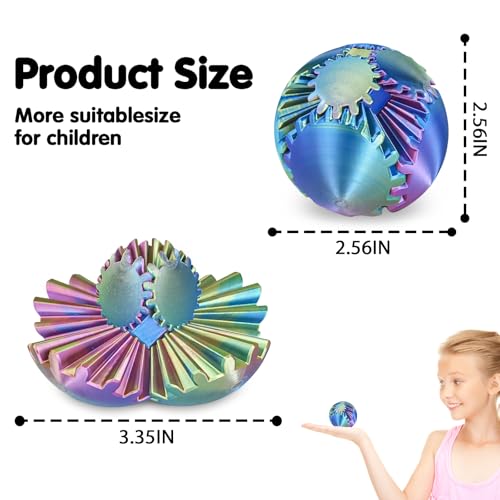 Minleway Gear Ball 3D Printed Fidget Toy – Blue Green Purple, 2.3 Inch Sensory Sphere for Stress Relief