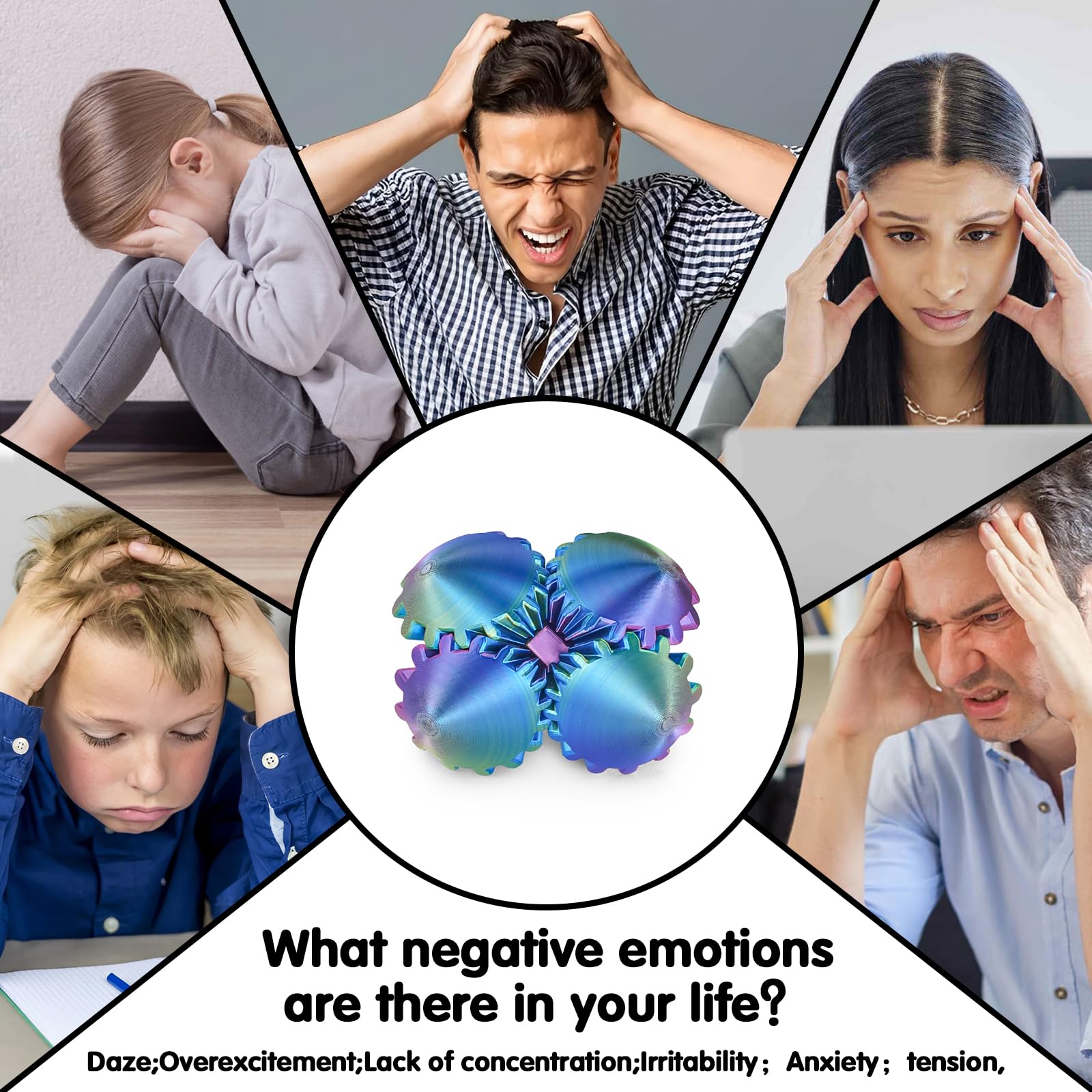 Minleway Gear Ball 3D Printed Fidget Toy – Blue Green Purple, 2.3 Inch Sensory Sphere for Stress Relief