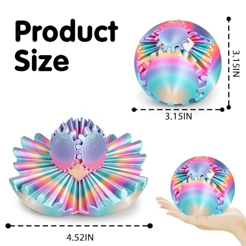 Minleway GearSphere 3D Printed Fidget Ball – Rainbow Gear Toy for Stress Relief (3.1 Inch)
