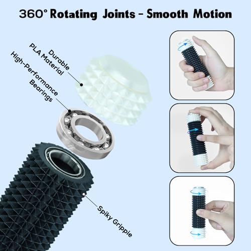 Minleway Spiky 3-Part Rotating Fidget Toy for Stress Relief – White Black
