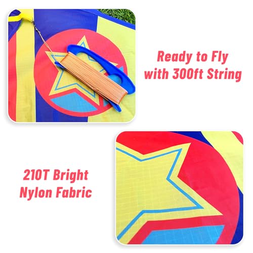 Mint's Colorful Life Airplane Kite 59" - Easy to Fly with 300ft String - Red Yellow Blue for Kids and Beginners