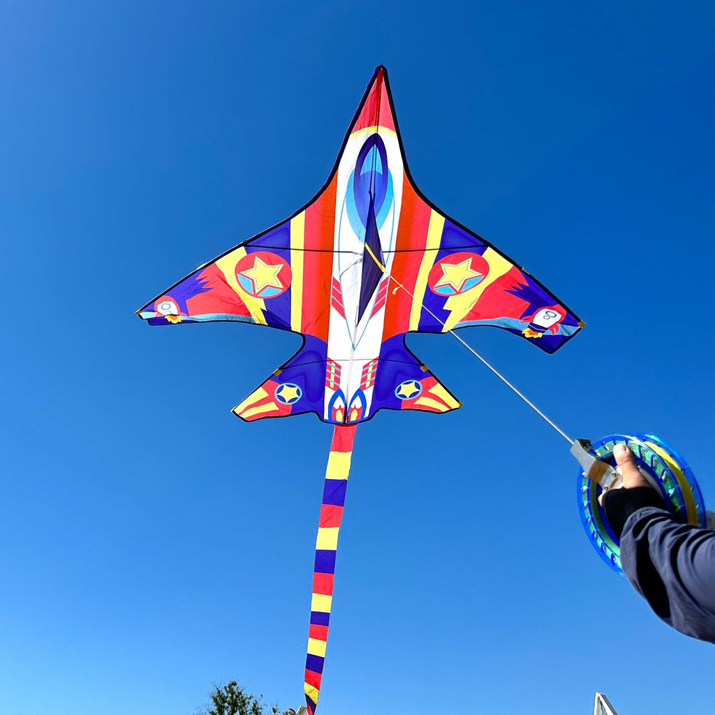 Mint's Colorful Life Airplane Kite 59" - Easy to Fly with 300ft String - Red Yellow Blue for Kids and Beginners