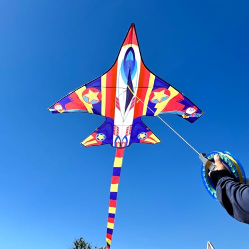 Mint's Colorful Life Airplane Kite 59" - Easy to Fly with 300ft String - Red Yellow Blue for Kids and Beginners