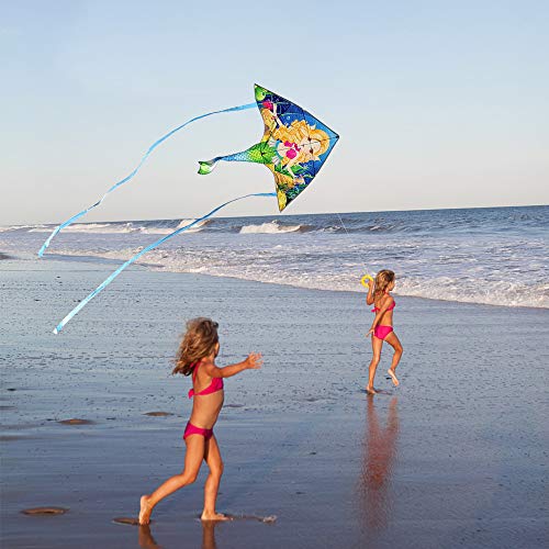 Mint's Colorful Life Large Mermaid Kite – Easy-Fly Delta Kite for Girls and Kids with Strong Rods and 300ft Line