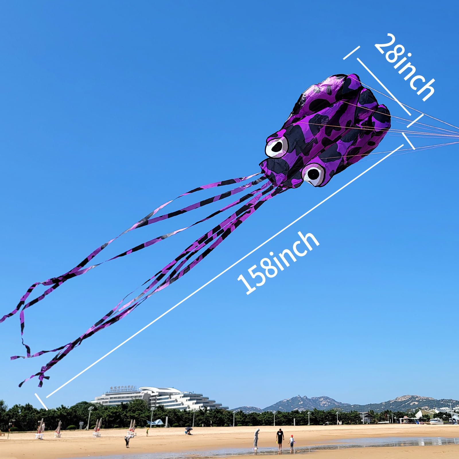 Mint's Colorful Life Purple Spotty Octopus Kite - Large 3D Soft Kite with Long Tail, Easy to Fly for Beach and Park