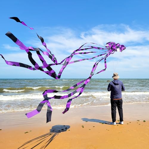 Mint's Colorful Life Purple Spotty Octopus Kite - Large 3D Soft Kite with Long Tail, Easy to Fly for Beach and Park