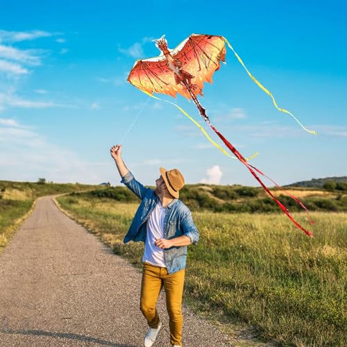 Mint's Colorful Life Red Dragon Kite – Easy-to-Fly 51x33 Inch Kite with 300ft String for Kids and Adults