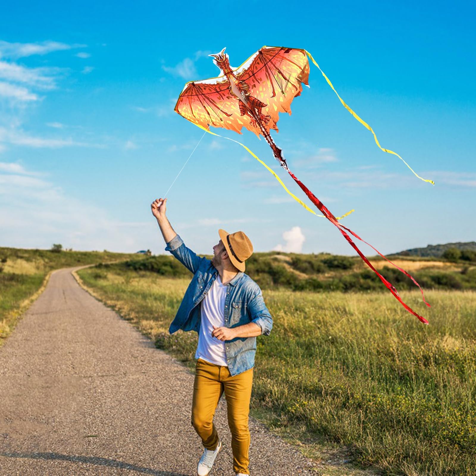 Mint's Colorful Life Red Dragon Kite – Easy-to-Fly 51x33 Inch Kite with 300ft String for Kids and Adults