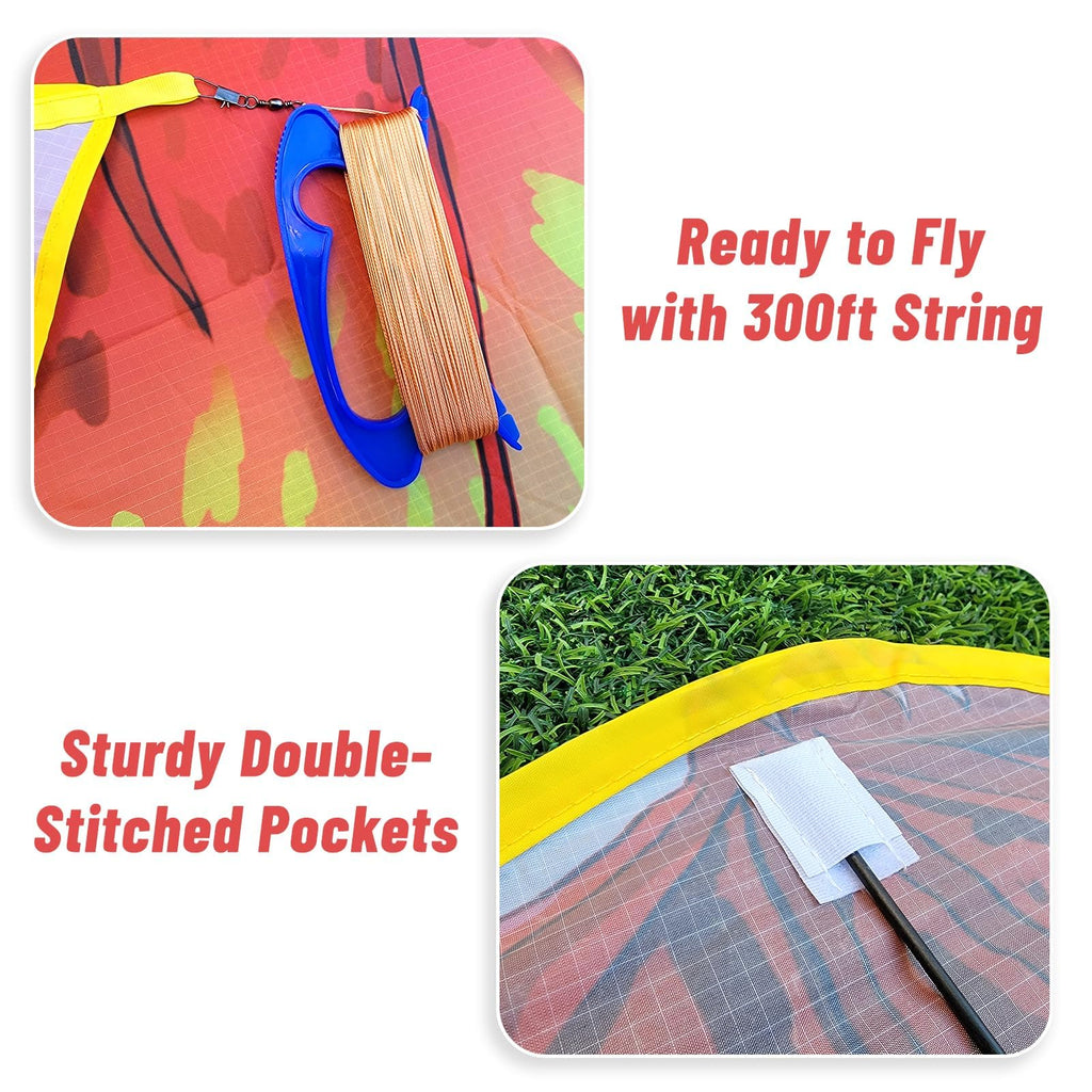 Mint's Colorful Life Red Dragon Kite – Easy-to-Fly 51x33 Inch Kite with 300ft String for Kids and Adults