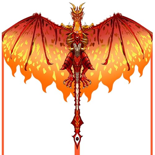 Mint's Colorful Life Red Dragon Kite – Easy-to-Fly 51x33 Inch Kite with 300ft String for Kids and Adults