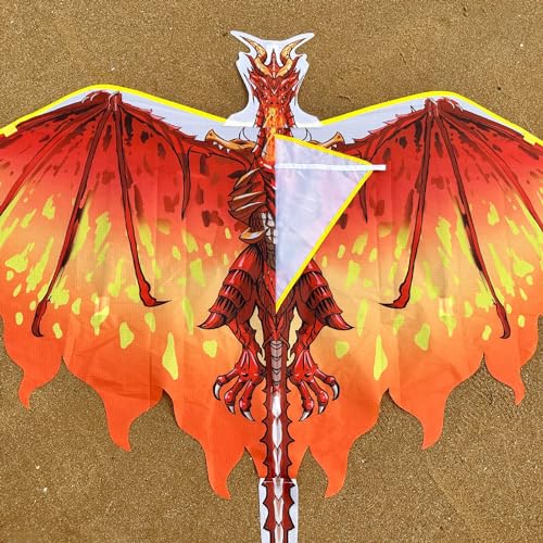 Mint's Colorful Life Red Dragon Kite – Easy-to-Fly 51x33 Inch Kite with 300ft String for Kids and Adults