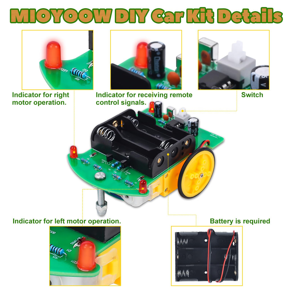 MiOYOOW DIY Remote Control Car Kit – Soldering Practice Robot Car for Learning Electronics