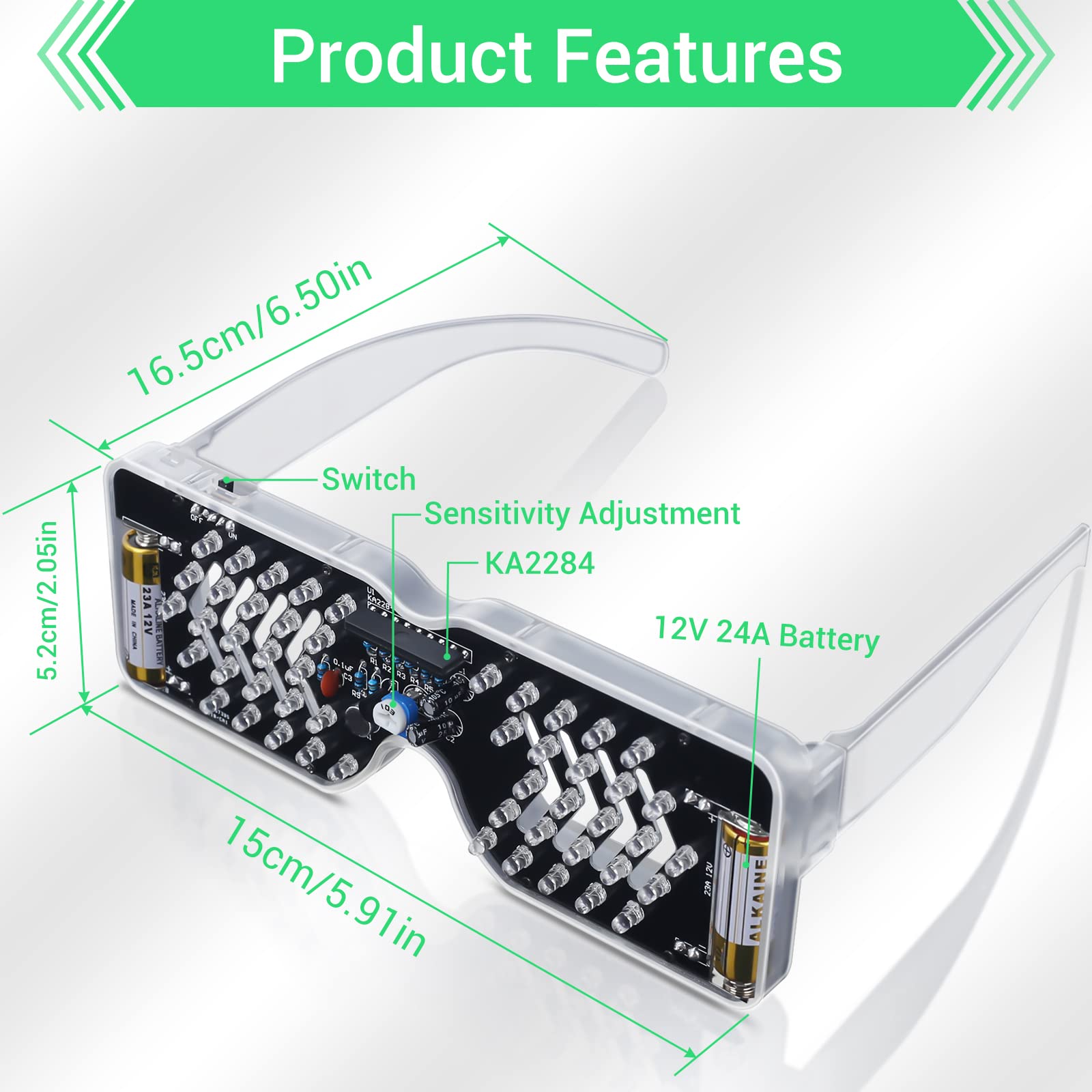 MiOYOOW Sound-Activated LED Glasses Soldering Kit - DIY STEM Project for Learning Electronics