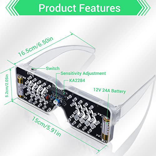 MiOYOOW Sound-Activated LED Glasses Soldering Kit - DIY STEM Project for Learning Electronics