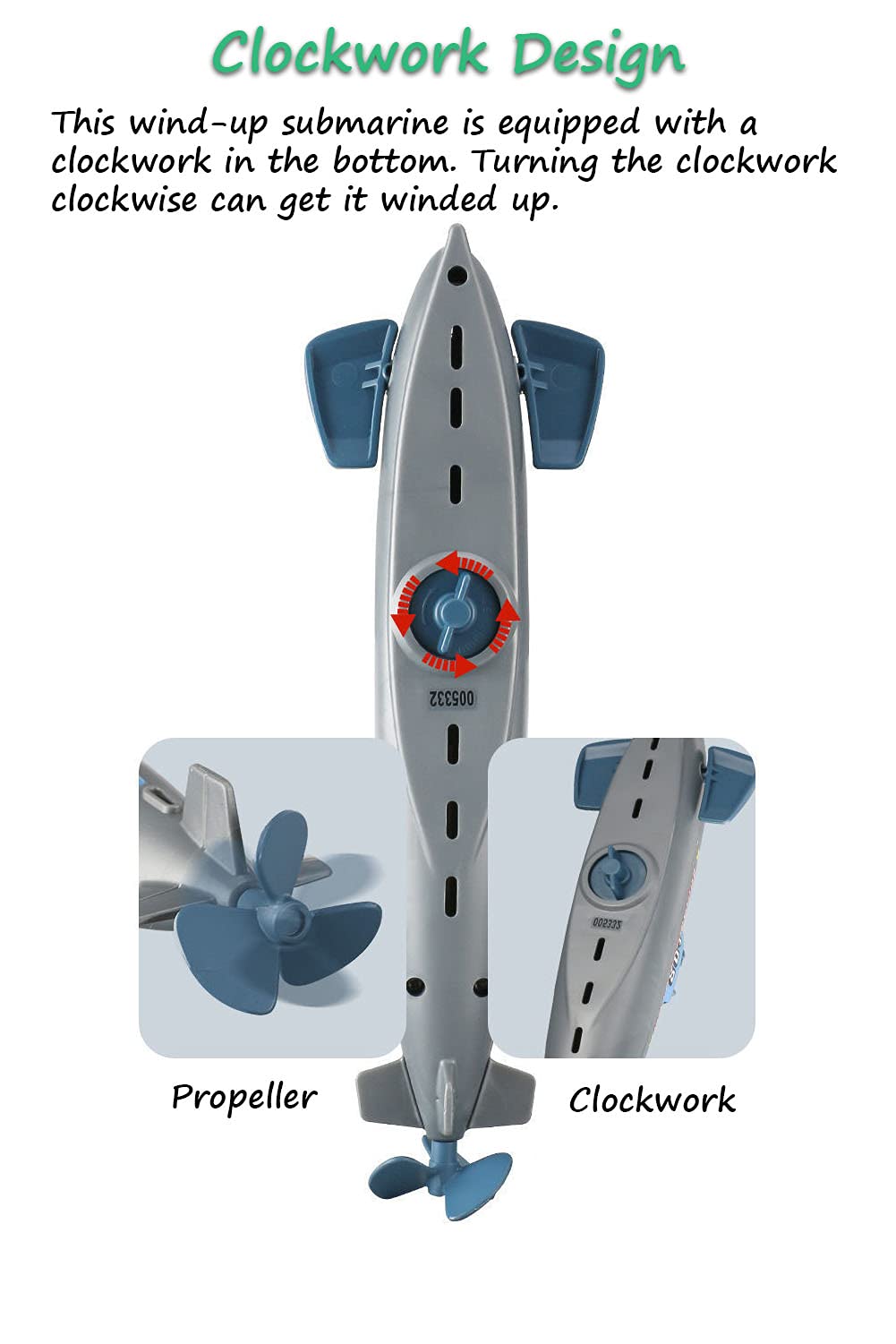 Miracland Wind-up Submarine Bath Toy – Battery-Free Clockwork Pigboat for Kids