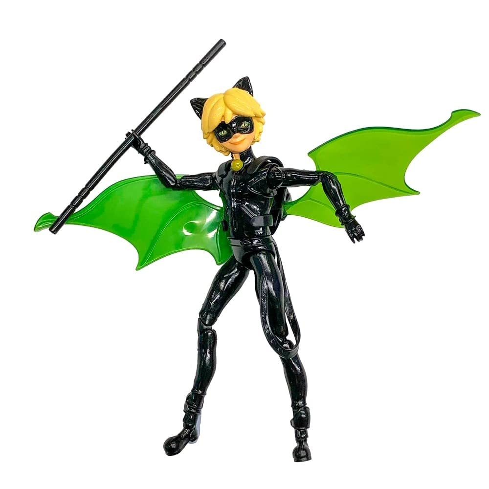 Miraculous Cat Noir 12cm Poseable Doll with Staff and Bat Wings